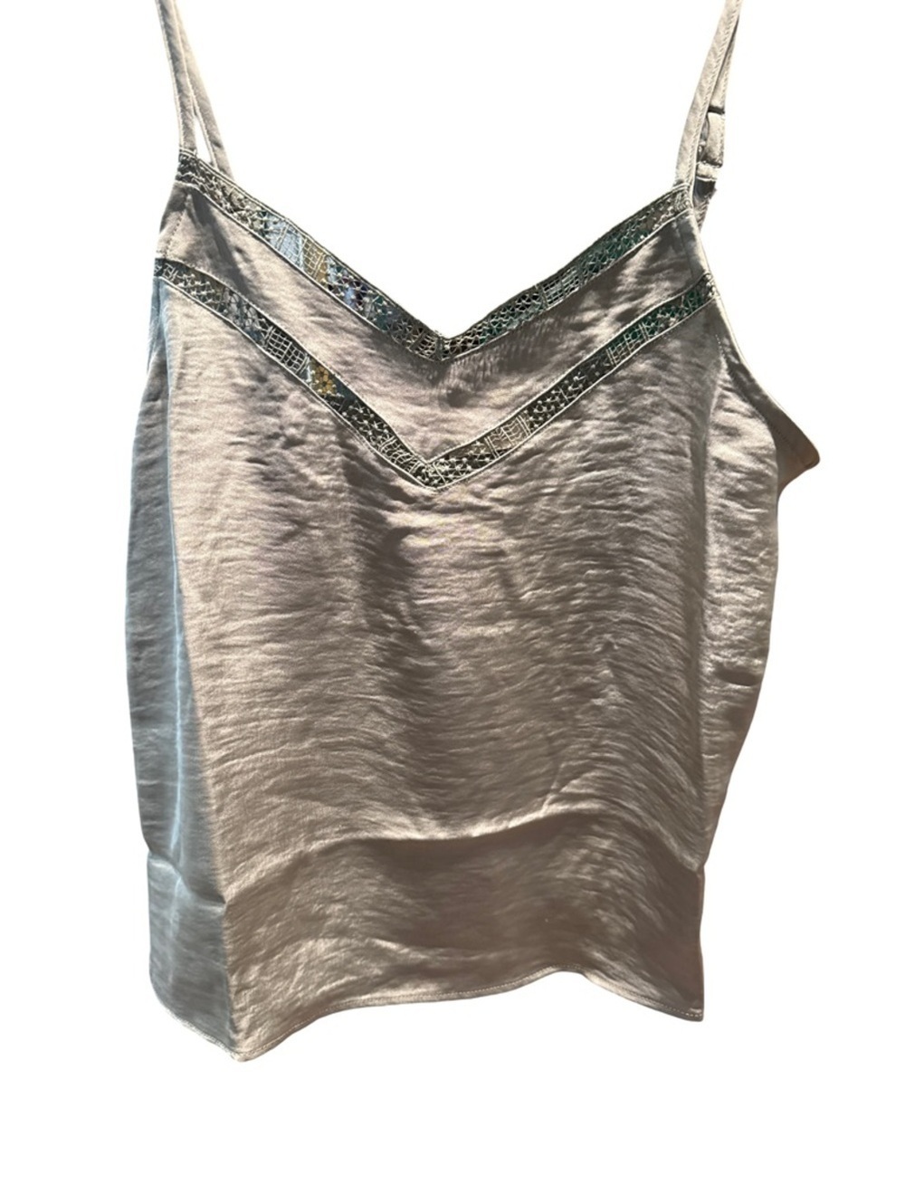 Embellished Silver Satin V-Neck Cami